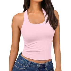 imageTrendy Queen Going Out Tops for Women Halter Tops 2025 Summer Backless Shirts Sleeveless Crop Shirt Y2k Fashion ClothesBabypink