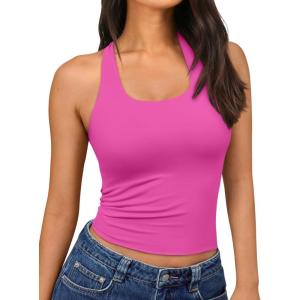 imageTrendy Queen Going Out Tops for Women Halter Tops 2025 Summer Backless Shirts Sleeveless Crop Shirt Y2k Fashion ClothesHot Pink