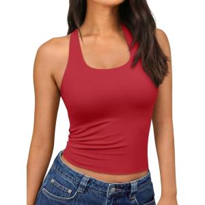 imageTrendy Queen Going Out Tops for Women Halter Tops 2025 Summer Backless Shirts Sleeveless Crop Shirt Y2k Fashion ClothesRed