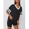 imageTrendy Queen Oversized TShirts for Women Short Sleeve V Neck Workout Summer Tops Casual Loost Fit Y2K Color Block TeesBlack