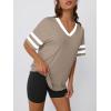 imageTrendy Queen Oversized TShirts for Women Short Sleeve V Neck Workout Summer Tops Casual Loost Fit Y2K Color Block TeesKhaki