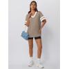 imageTrendy Queen Oversized TShirts for Women Short Sleeve V Neck Workout Summer Tops Casual Loost Fit Y2K Color Block TeesKhaki
