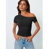 imageTrendy Queen Women Off The Shoulder Tops Summer 2025 Short Sleeve Shirts Going Out Crop Y2k Cute Sexy TeeBlack