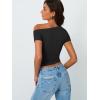imageTrendy Queen Women Off The Shoulder Tops Summer 2025 Short Sleeve Shirts Going Out Crop Y2k Cute Sexy TeeBlack