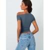 imageTrendy Queen Women Off The Shoulder Tops Summer 2025 Short Sleeve Shirts Going Out Crop Y2k Cute Sexy TeeBlue