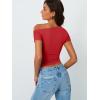 imageTrendy Queen Women Off The Shoulder Tops Summer 2025 Short Sleeve Shirts Going Out Crop Y2k Cute Sexy TeeRed