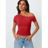 imageTrendy Queen Women Off The Shoulder Tops Summer 2025 Short Sleeve Shirts Going Out Crop Y2k Cute Sexy TeeRed