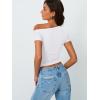 imageTrendy Queen Women Off The Shoulder Tops Summer 2025 Short Sleeve Shirts Going Out Crop Y2k Cute Sexy TeeWhite