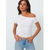 imageTrendy Queen Women Off The Shoulder Tops Summer 2025 Short Sleeve Shirts Going Out Crop Y2k Cute Sexy TeeWhite