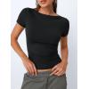 imageTrendy Queen Womens Boat Neck Tops Short Sleeve TShirts Going Out Compression Summer Y2k Basic Clothes 2025Black