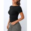 imageTrendy Queen Womens Boat Neck Tops Short Sleeve TShirts Going Out Compression Summer Y2k Basic Clothes 2025Black