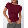 imageTrendy Queen Womens Boat Neck Tops Short Sleeve TShirts Going Out Compression Summer Y2k Basic Clothes 2025Burgundy