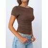 imageTrendy Queen Womens Boat Neck Tops Short Sleeve TShirts Going Out Compression Summer Y2k Basic Clothes 2025Coffee