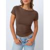imageTrendy Queen Womens Boat Neck Tops Short Sleeve TShirts Going Out Compression Summer Y2k Basic Clothes 2025Coffee
