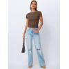 imageTrendy Queen Womens Boat Neck Tops Short Sleeve TShirts Going Out Compression Summer Y2k Basic Clothes 2025Coffee