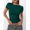 imageTrendy Queen Womens Boat Neck Tops Short Sleeve TShirts Going Out Compression Summer Y2k Basic Clothes 2025Darkgreen