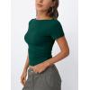 imageTrendy Queen Womens Boat Neck Tops Short Sleeve TShirts Going Out Compression Summer Y2k Basic Clothes 2025Darkgreen