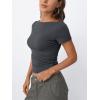 imageTrendy Queen Womens Boat Neck Tops Short Sleeve TShirts Going Out Compression Summer Y2k Basic Clothes 2025Gray