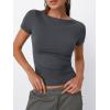 imageTrendy Queen Womens Boat Neck Tops Short Sleeve TShirts Going Out Compression Summer Y2k Basic Clothes 2025Gray