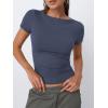 imageTrendy Queen Womens Boat Neck Tops Short Sleeve TShirts Going Out Compression Summer Y2k Basic Clothes 2025Navy