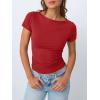 imageTrendy Queen Womens Boat Neck Tops Short Sleeve TShirts Going Out Compression Summer Y2k Basic Clothes 2025Red