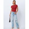 imageTrendy Queen Womens Boat Neck Tops Short Sleeve TShirts Going Out Compression Summer Y2k Basic Clothes 2025Red