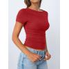 imageTrendy Queen Womens Boat Neck Tops Short Sleeve TShirts Going Out Compression Summer Y2k Basic Clothes 2025Red
