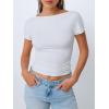 imageTrendy Queen Womens Boat Neck Tops Short Sleeve TShirts Going Out Compression Summer Y2k Basic Clothes 2025White