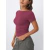 imageTrendy Queen Womens Boat Neck Tops Short Sleeve TShirts Going Out Compression Summer Y2k Basic Clothes 2025Winered