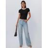 imageTrendy Queen Womens Crop Cute Tops Summer Top 2025 Y2k Short Sleeve Shirts Crewneck Color Block Slim Fit Basic ShirtBlack