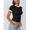 imageTrendy Queen Womens Crop Cute Tops Summer Top 2025 Y2k Short Sleeve Shirts Crewneck Color Block Slim Fit Basic ShirtBlack