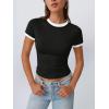imageTrendy Queen Womens Crop Cute Tops Summer Top 2025 Y2k Short Sleeve Shirts Crewneck Color Block Slim Fit Basic ShirtBlack