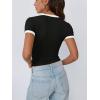 imageTrendy Queen Womens Crop Cute Tops Summer Top 2025 Y2k Short Sleeve Shirts Crewneck Color Block Slim Fit Basic ShirtBlack