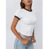 imageTrendy Queen Womens Crop Cute Tops Summer Top 2025 Y2k Short Sleeve Shirts Crewneck Color Block Slim Fit Basic ShirtWhite