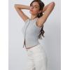 imageTrendy Queen Womens Ribbed Button Down Sleeveless Shirts Summer Going Out Cropped Tank TopLight Grey