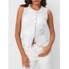 imageTrendy Queen Womens Ribbed Button Down Sleeveless Shirts Summer Going Out Cropped Tank TopWhite