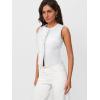 imageTrendy Queen Womens Ribbed Button Down Sleeveless Shirts Summer Going Out Cropped Tank TopWhite
