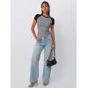 imageTrendy Queen Womens Spring Tops 2025 Crewneck Ribbed Short Sleeve Shirts Summer Raglan Sleeve Crop Top Cute Slim OutfitsGreyblack