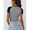 imageTrendy Queen Womens Spring Tops 2025 Crewneck Ribbed Short Sleeve Shirts Summer Raglan Sleeve Crop Top Cute Slim OutfitsGreyblack