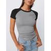 imageTrendy Queen Womens Spring Tops 2025 Crewneck Ribbed Short Sleeve Shirts Summer Raglan Sleeve Crop Top Cute Slim OutfitsGreyblack