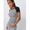 imageTrendy Queen Womens Spring Tops 2025 Crewneck Ribbed Short Sleeve Shirts Summer Raglan Sleeve Crop Top Cute Slim OutfitsGreyblack