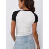 imageTrendy Queen Womens Spring Tops 2025 Crewneck Ribbed Short Sleeve Shirts Summer Raglan Sleeve Crop Top Cute Slim OutfitsWhiteblack