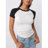 imageTrendy Queen Womens Spring Tops 2025 Crewneck Ribbed Short Sleeve Shirts Summer Raglan Sleeve Crop Top Cute Slim OutfitsWhiteblack