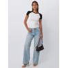 imageTrendy Queen Womens Spring Tops 2025 Crewneck Ribbed Short Sleeve Shirts Summer Raglan Sleeve Crop Top Cute Slim OutfitsWhiteblack
