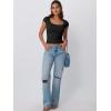 imageTrendy Queen Womens Square Neck Ribbed Basic Going Out Crop Tops Short Sleeve T Shirts Summer Clothes 2025Black