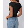 imageTrendy Queen Womens Square Neck Ribbed Basic Going Out Crop Tops Short Sleeve T Shirts Summer Clothes 2025Black