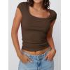 imageTrendy Queen Womens Square Neck Ribbed Basic Going Out Crop Tops Short Sleeve T Shirts Summer Clothes 2025Brown