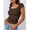 imageTrendy Queen Womens Square Neck Ribbed Basic Going Out Crop Tops Short Sleeve T Shirts Summer Clothes 2025Brown
