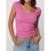 imageTrendy Queen Womens Square Neck Ribbed Basic Going Out Crop Tops Short Sleeve T Shirts Summer Clothes 2025Hot Pink