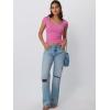 imageTrendy Queen Womens Square Neck Ribbed Basic Going Out Crop Tops Short Sleeve T Shirts Summer Clothes 2025Hot Pink